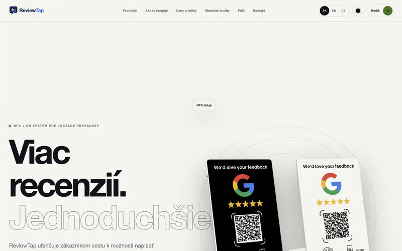 Ukážka webstránky ReviewTap